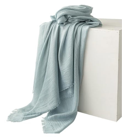 Women Summer Scarfs Large Long Lightweight Linen Beach Gauze Shawl Wrap 75”×40” - color: Grey Blue