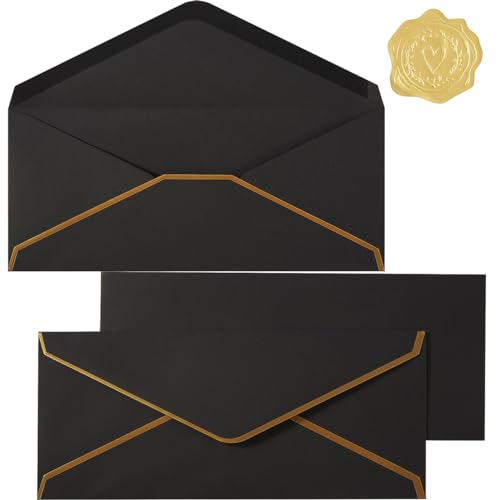 30 Pack #10 Business Envelopes with Stickers, Thick Paper, Black - color: Black