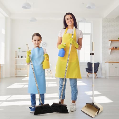 Broom and Dustpan Combo Set,55" Long Handle,Beige | Heavy Dust,Dustpans with Broom Combo,House Accessories for Home, Kitchen,Office,Classroom,Apartment,Pet Hair - color: Beige