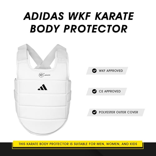 adidas WKF Approved Karate Chest Protector - White w/ Black Logo - size: Small