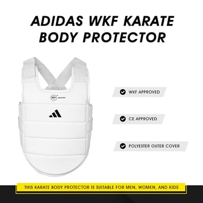 adidas WKF Approved Karate Chest Protector - White w/ Black Logo - size: Large