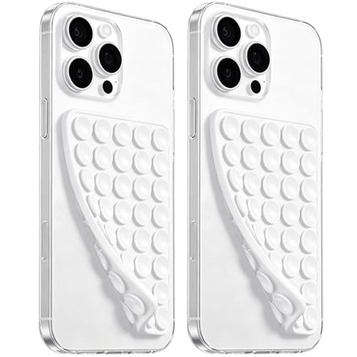 JingJinYY Anteel 2 Pack Double Sided Silicone Suction Cup Phone Case Mount, Hands-Free Strong Grip Silicon Phone Holder for Selfies and Videos, Non Slip Phone Accessories (White) - color: White