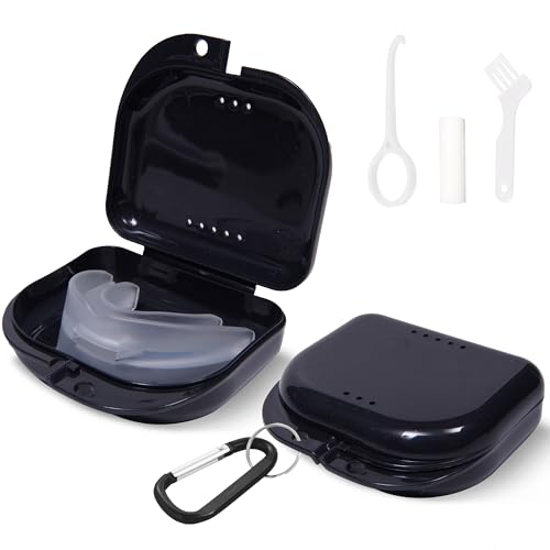 Retainer Case - Pack of 2 Black with Accessories - Odorless Mouth Guard Case-Retainer Holder-Ventilated, Durable Night Guard Case for Carrying and Protecting Braces,Dentures & Aligners