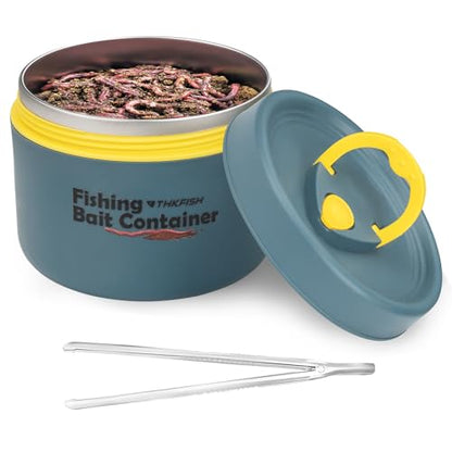 THKFISH Fishing Bait Container, Stainless Steel Insulated Live Bait Storage, Worm Bait Holder, Bait Storage Box, Nightcrawler Box, Bait Bucket to Keeps Bait Fresh and Alive - color: 1PCS-0.6L-Blue