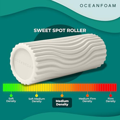 Oceanfoam Sweet Spot Medium Exercise Foam Roller 14"x5.5" – Medium Density Travel Foam Roller for Physical Therapy, Deep Tissue Massage, Yoga, Pilates, Classic Exclusive Wave Texture (Natural) - color: Natural