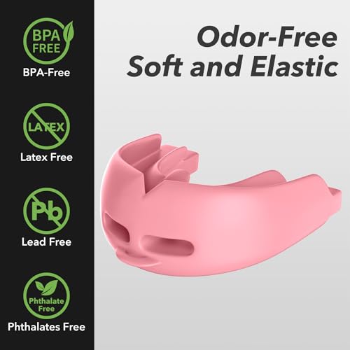 Mouth Guard Sports Youth Adult,Mouth Guard for Braces Soft,No Boiling - color: Dark Pink/Strapped