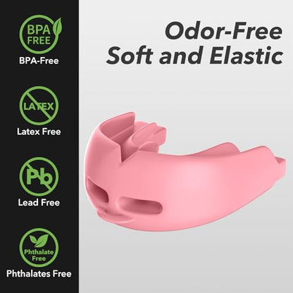 Mouth Guard Sports Youth Adult,Mouth Guard for Braces Soft,No Boiling - color: Dark Pink/Strapped