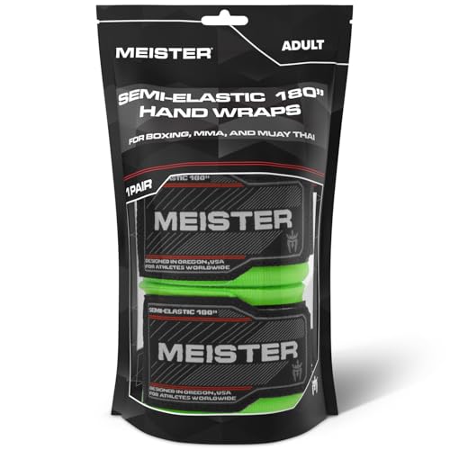 Meister Adult 180" Semi-Elastic Hand Wraps for MMA & Boxing (Pair) - color: Neon Green