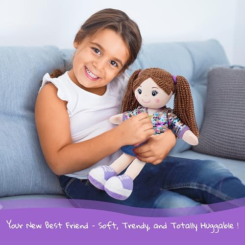 June Garden 14" Snuggle Cutie Sophie Glam - Soft Cuddly Plush Doll Gift for Girls - Huggable Rag Doll - Trendy Outfit M - color: 14" Sophie Glam, size: Medium