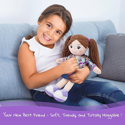 June Garden 14" Snuggle Cutie Sophie Glam - Soft Cuddly Plush Doll Gift for Girls - Huggable Rag Doll - Trendy Outfit M - color: 14" Sophie Glam, size: Medium