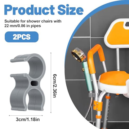 Shower Chair Shower Head Holder Clip, 2PCS Universal Clip on Shower Head Clamp, Replacement Bracket for Handheld Wand, Fits 22mm/0.86in Bath Chair Poles for Elderly, Disabled