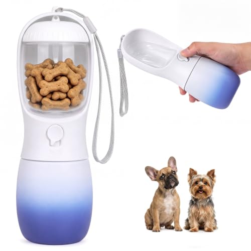 Dog Water Bottle Puppy Essentials, Portable Filtered Dispenser with Travel Dog Food Storage Container, Pet Supplies Gifts Stocking Stuffer Treat Pouches for Pet Training Outdoor Walking Hiking Camping - color: White & Blue, size: 10 oz