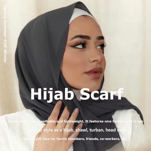 Chiffon Scarf for Women Lightweight Breathable Sunscreen Soft Solid Hijab Scarf for Daily & Muslim Wear - color: Dark Grey Chiffon Scarf