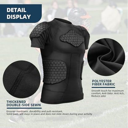 Zicac Men's Sports Shock Rash Guard Compression Padded Shirt Soccer Basketball Protective Gear Chest Rib Guards - color: Black Padded Shirt, size: Medium