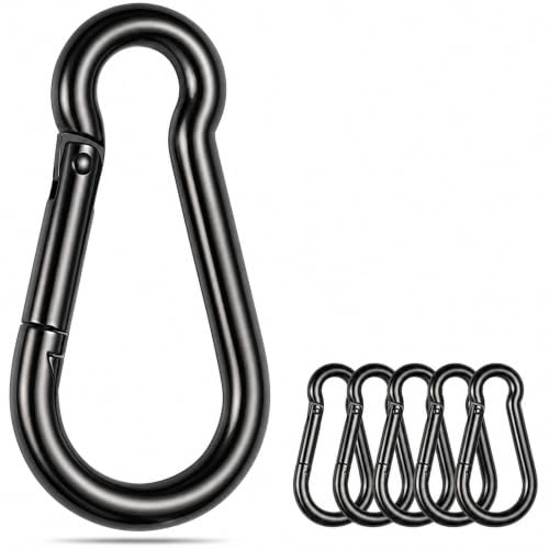 Stainless Steel Spring Snap Hook Carabiner - 304 Stainless Steel Caribeener Clips, Set of 6 - color: Black, size: 5.3 Inch