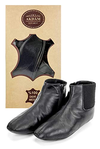 Genuine Halal Leather Zipper Khuffain | Sunnah Khuff Socks for Mosque, Black, Shoe Size: US - size: 15 Women/12 Men