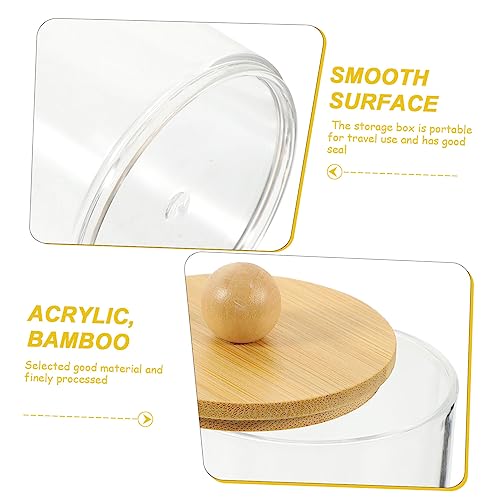 Luxshiny 2pcs Acrylic Makeup Storage Tank Bamboo Lid Tip Holder for Cotton Swabs Toothpicks