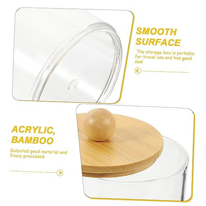 Luxshiny 2pcs Acrylic Makeup Storage Tank Bamboo Lid Tip Holder for Cotton Swabs Toothpicks