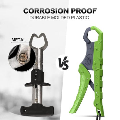7.5'' Floating Fish Gripper, Fishing Grabber | Catfish Mouth Pliers, Caught Bass Holder, Fish Scale Hook Clamp, Saltwater Lip Grip Tool with Lanyard, Gifts for Men - color: Green-gray