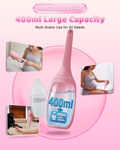 Flip-Top Peri Bottle-400ml Leakproof Portable Bidet with Single-Hole Boost Technology, Easy-Fill Design & Hook Storage, Medical-Grade BPA-Free for Postpartum Recovery, Feminine Hygiene & Travel(Pink)