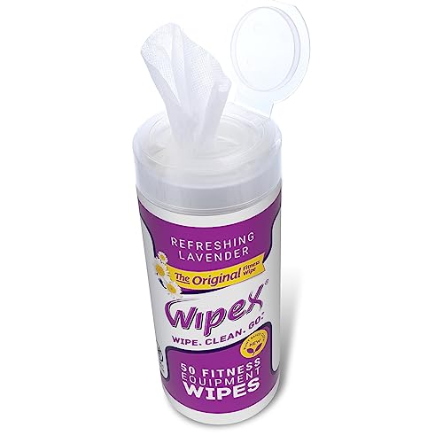 Wipex Original Fitness Equipment Wipes -EWG Verified - 50 Count Plant-Based No-Lint Cloth Gym Wipes for Workout Equipment, Yoga Mat Cleaner, Peloton Cleaner with Lavender Essential Oil & Vinegar, - size: 50 Count (Pack of 1)