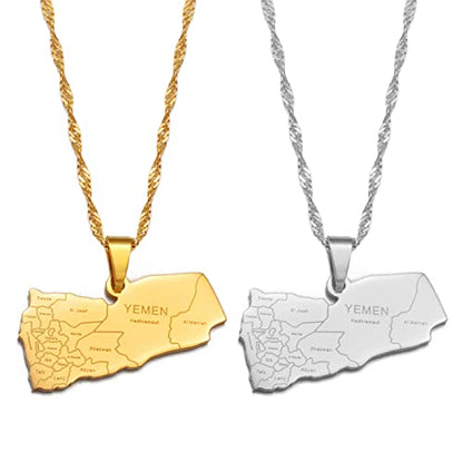 SHOUJIQQ Yemen Map with City Name Pendant Necklace - Men Women Charm Ethnic Hip Hop Country Necklace Choker Jewelry Clavicle - color: Yellow