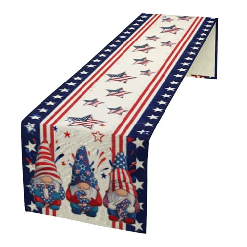 American Flag Table Runners,Retro Gnome Stars 4th of July Independence Day Table Cloth for Home Indoor Outdoor Kitchen Holiday Birthday Party Wedding Decor 13x36 Inch - color: American Flag-1, size: 13x36in