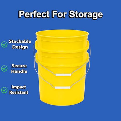 5-Gallon Bucket with Airtight Lid – Made in USA, Food Grade BPA Free Plastic, Heavy Duty Multi-Use, Metal Handle with Grip, Stackable Storage – Yellow, 3 Pack - color: Yellow, size: 3