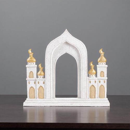 Ramadan Decorations for Home, Islamic Mosque Arch Figurine with Crescent Moon, Eid Mubarak Table Centerpiece, Muslim Home Decor for Ramadan, Eid Al-Fitr, Housewarming Gift,Resin,10.24 x 9.06 Inch