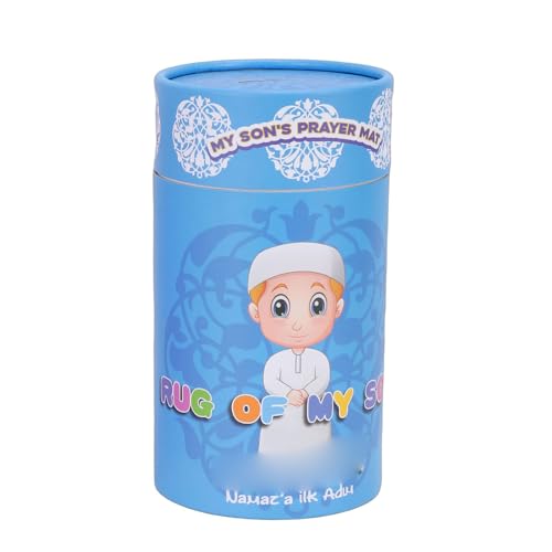 Pssopp Pray Rug for Kids, Thick and Soft Convenient to Carry Not Easy Fade Children Meditation Mat with Tassel Pray Beads Pendant Cylinder for Worship (Blue) - color: Blue