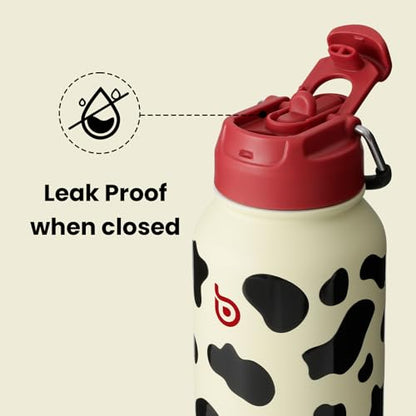 BOTTLE BOTTLE 32oz Insulated Water Bottle with Pill Box | Stainless Steel,Sport Water Bottle, with Straw Dual-use Lid and Pill Box, Design for Gym - color: cow