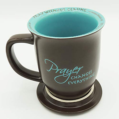 Abbey Gift Prayer Changes Everything Coaster Brown and Blue, 1 Count, Dishwasher Safe Mugs For Coffee and Tea, Includes Bible Verse, "4 x 4.38""" (52892),14 ounce - size: 14 Ounces