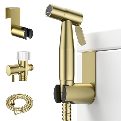 Arofa Gold Handheld Bidet Sprayer for Toilet - Stainless Steel Cloth Diaper Jet Spray, Adjustable Water Pressure Control with Bidet Spray Hoses, Bidet Toilet Sprayer for Baby/Feminine Wash - color: Gold, size: Standard-1 Pack