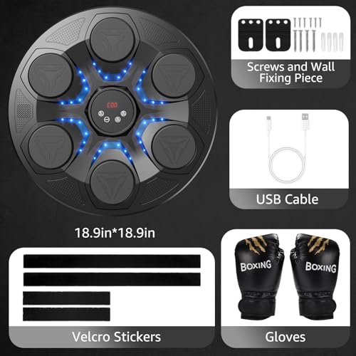 Upgrade Music Boxing Machine For Adults Kids, Interactive Music Punching Machine with Gloves 12 Modes 12 Speeds, Wall Mounted Electronic Boxing Punching Pad with Wireless Connection LED Display