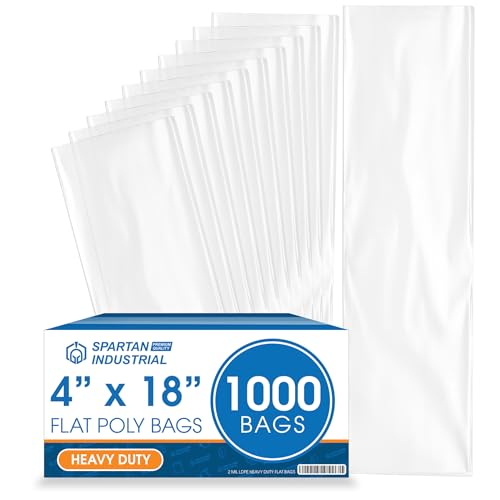 4" X 18" Open-End Flat Poly Bags (1000 Count) - 2 Mil Clear | Heat-Sealable Plastic Bags for Packaging, Shipping, Storage - No Adhesive Strip - Spartan Industrial - size: 4" X 18"