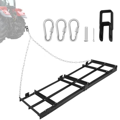 8FT Drag Harrow Driveway Grader Heavy Duty Power Lawn Rake with 4FT Chain Tow Behind for ATV, UTV, Tractor, Mower, Land Leveler for Gravel, Sand, Soil, Hay - size: 8FT