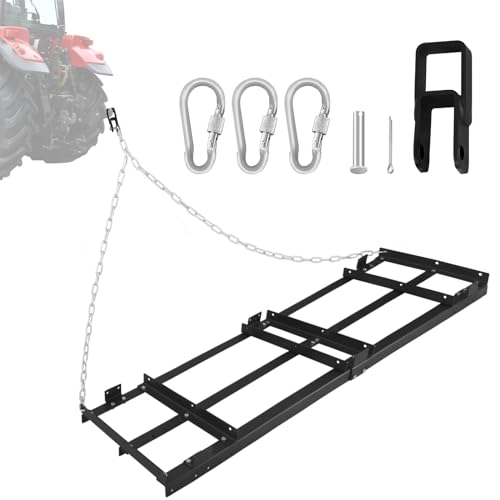 8FT Drag Harrow Driveway Grader Heavy Duty Power Lawn Rake with 4FT Chain Tow Behind for ATV, UTV, Tractor, Mower, Land Leveler for Gravel, Sand, Soil, Hay - size: 8FT