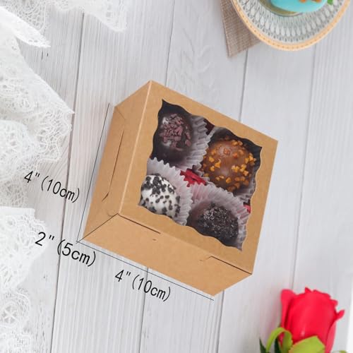 40 Pack Small Bakery Boxes 4x4x2 Inches Cookies Boxes Mini Bundt Cake Boxes Pie Boxes Cinnamon Roll Treat Packing Chocolate Truffle Box Party Wedding Favor - color: Brown