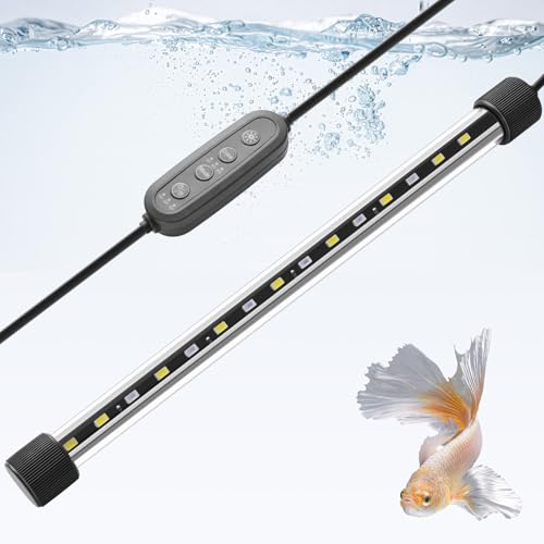 Dirvin LED Fish Tank Light with Timer, 24/7 Mode & 3 Color Aquarium Light | Submersible Adjustable Brightness, IP68 Waterproof, Sunrise-Daylight-Moonlight, Auto On/Off for Fresh and Salt Water, 6W - size: 11in