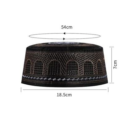 haozaikeji 4pcs Men's Muslim Prayer Kufi Hat Embroidered Islamic Prayer Cap Arabian Omani Turkish Praying Caps Eid Topi Hat - color: Black+white+gold+blue