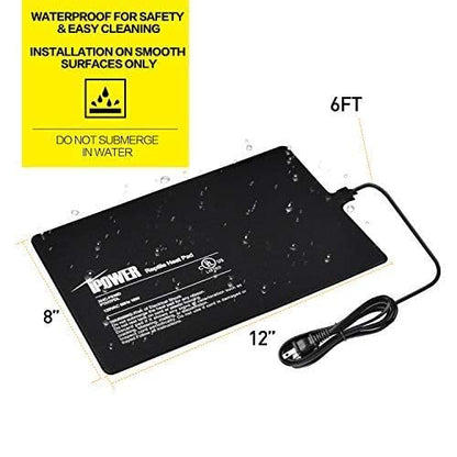 iPower 8 by 12-Inch 16W Reptile Heat Mat, LCD Digital Aquarium Thermometer, Under Tank Warmer Terrarium Heat Pad for Turtles Lizards Frogs and Other Small Animals, Multi Sizes - size: 8" x 12", style: Heat Pad + Thermometer