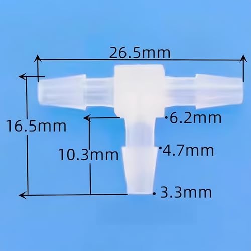 3 Way Tee Connector Equal Barbed T-Fitting 3 Way Hose Barb Adapter for Laboratory Biochemical Analytical Instruments Food Machinery Aquarium Equipment 100pc/pk (3.2mm 1/8'' Sq) - size: 3.2mm 1/8'' Sq
