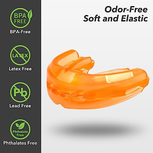 Mouth Guard Sports Youth Adult,Mouth Guard for Braces Soft,No Boiling - color: Orange/Strapless