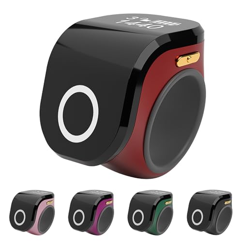 Electronic Finger Counter Clicker Ring, Digital Tally Counter with Vibration for Prayer & Dhikr, Tasbih Counting Rechargeable Row Counter Ring - color: Red