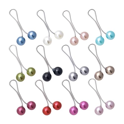 12 Pcs Colorful Pearl Hijab Pins for Women, Hijab Clips Scarf Clip for Headscarf Shawl, Brooch Safety Pins for Muslim