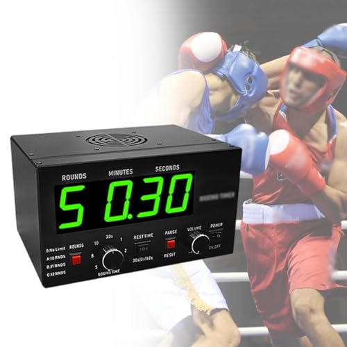 Boxing Interval Timer,Indoor Timer with Led Display, 1-12 Challenge Rounds and Adjustable Buzzer, 30S-10Min Workout and 0/30/60S Rest Time,Green - color: Green