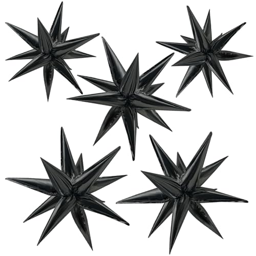 Star Balloons 60Pcs Black Balloon 12 Spike Foil Balloons Explosion Mylar Cone Balloon Magic Party Decorations Backdrops for Halloween Graduation Birthday Wedding Anniversary Retirement - color: Black