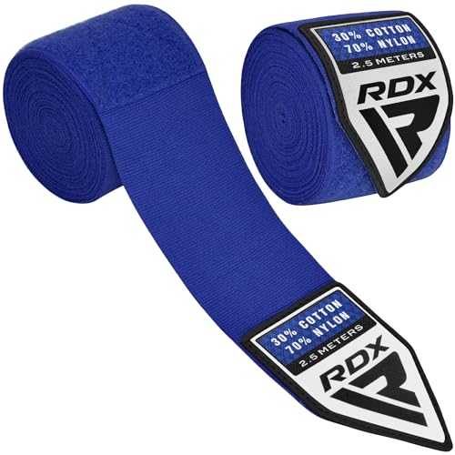 RDX Boxing Wraps Kids 2.5M Inner Gloves, Elasticated Thumb Loop Bandages, Junior Under Mitts Hand Fist Protector Wrist Support Straps, Muay Thai MMA Kickboxing Martial Arts Speed Bag Punching Training - color: BLUE