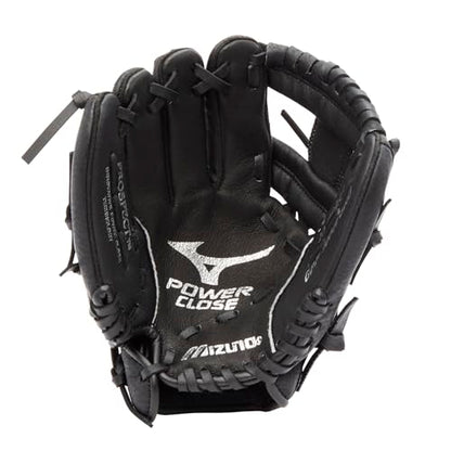 Mizuno Prospect PowerClose Youth Baseball Glove Series I V-Flex Notch I Parashock Palm Pad I Buttersoft Palm Liner - color: Black/Red|Deep 3 Web, size: 10"|All Positions|Ages 3-6