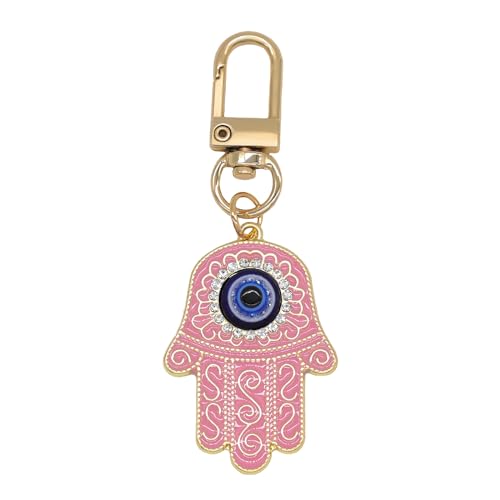 Evil Eye Keychain Hamsa Hand keychain Protection Charm for Men Women Car Key Ring Bag Purse Accessories - color: Gold Pink